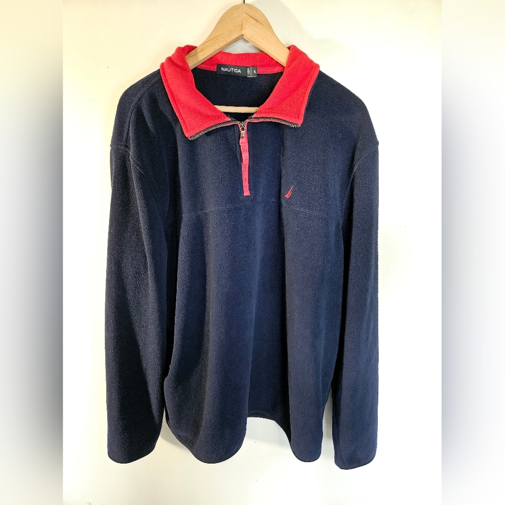 Mens XL Nautica Quarter Zip Fleece Pullover Reversible Collar.